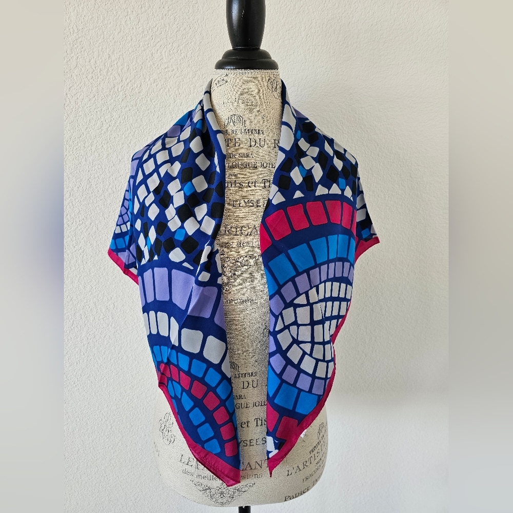 INC International Concepts Blue & Fuchsia Mosaic Geometric Scarf